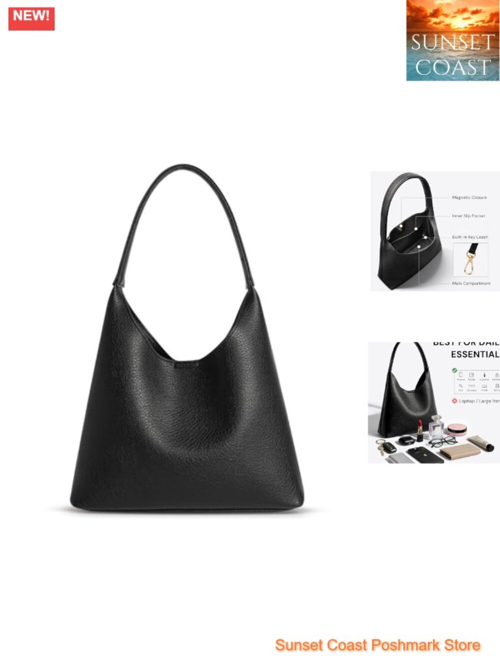 Slouchy Hobo Shoulder Bag Small Vegan Leather Everyday Purse